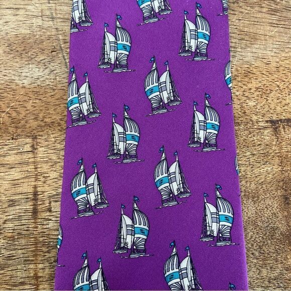 Vintage hand made in the USA POLO Ralph Lauren purple sailboat neck tie - Picture 4 of 5